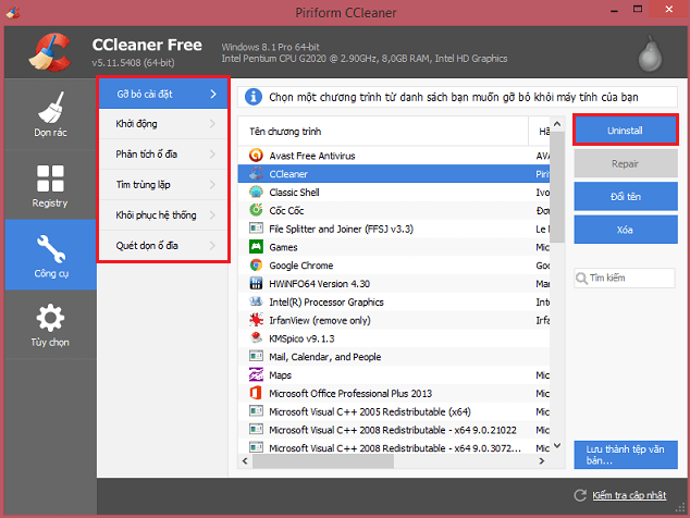 Phần mềm dọn rác máy tính CCleaner