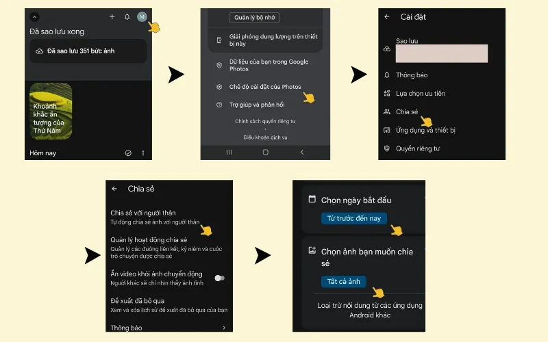 Thiết lập Partner Sharing trong Google Photos để chuyển video giữa các tài khoản Google.