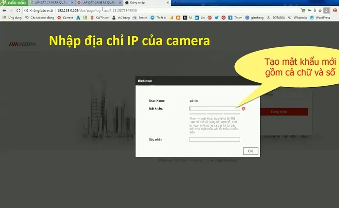 Thiết lập mật khẩu bảo mật mới cho camera Hikvision khi truy cập bằng địa chỉ IP