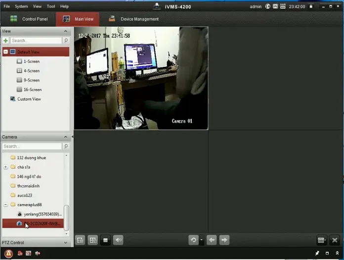 Giao diện Main View của iVMS-4200 hiển thị camera đã kết nối