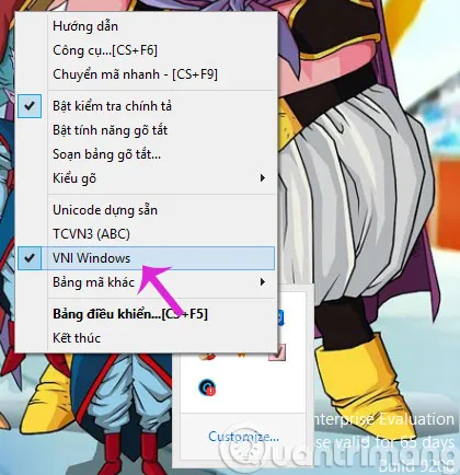 Đổi kiểu gõ sang VNI Windows
