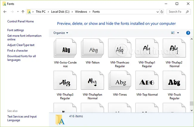 Font chữ thư pháp trong thư mục Fonts