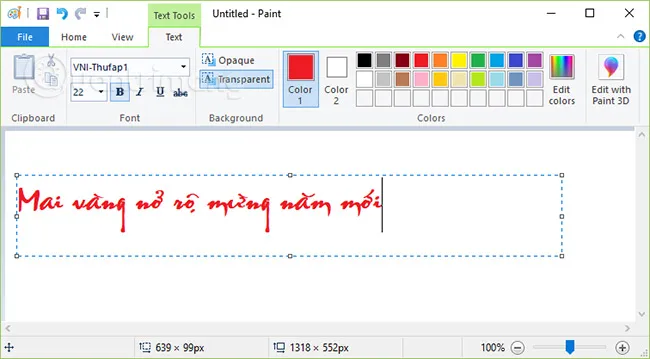 Viết câu đối vào Paint và lưu lại dưới dạng file ảnh