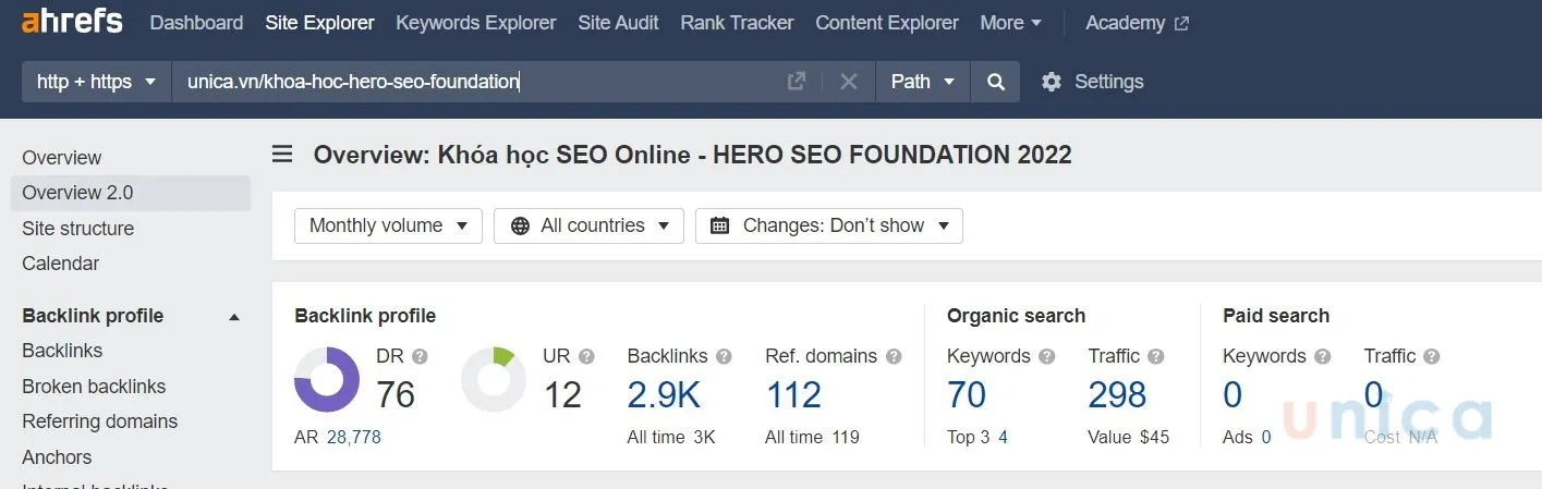 Copy url vào thanh tìm kiếm của công cụ Ahref