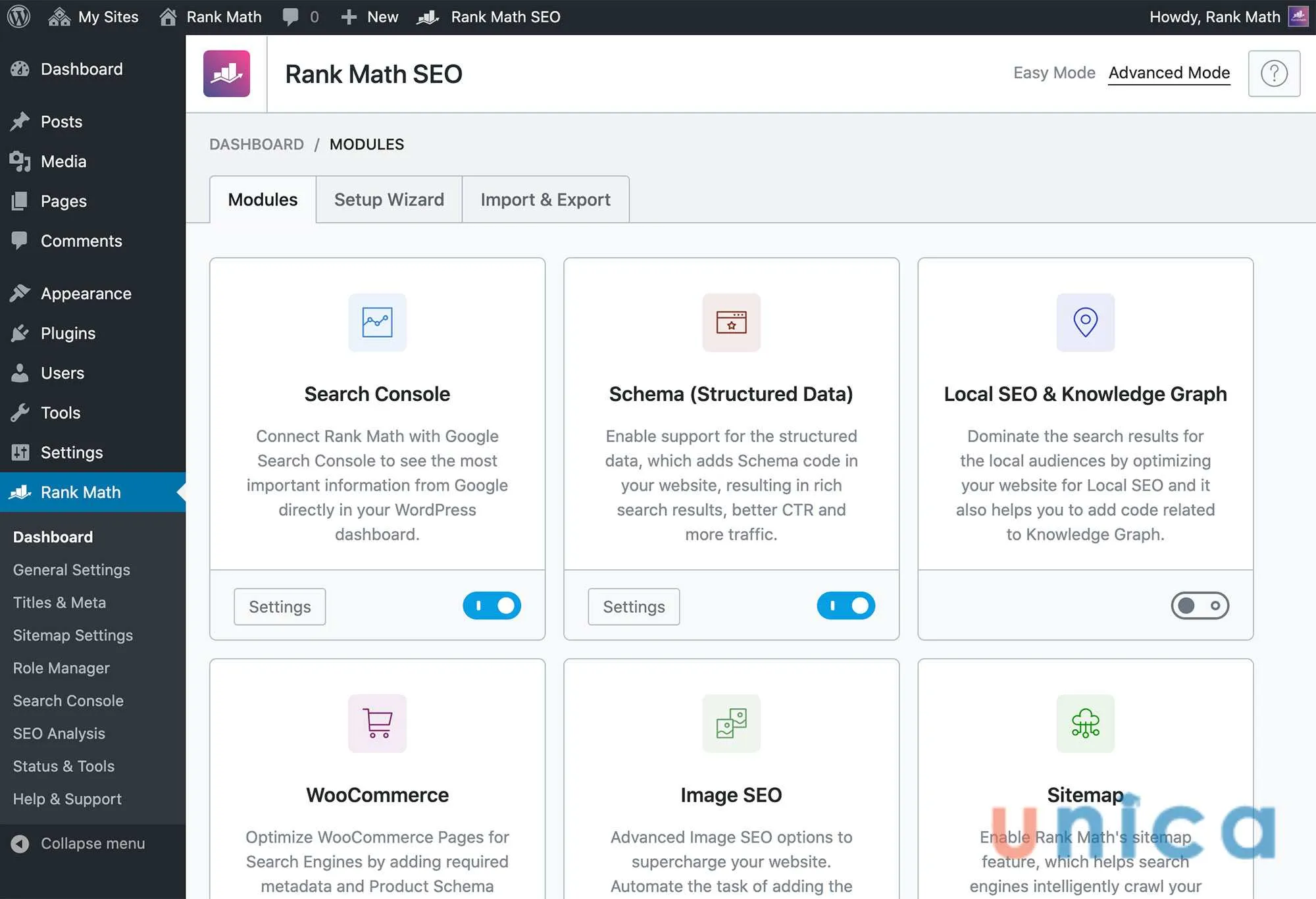 Giao diện công cụ Rank math Seo