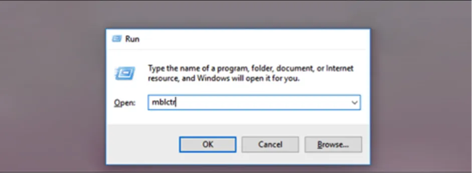 Hình ảnh minh họa mở hộp thoại Run và nhập lệnh `wblctr`