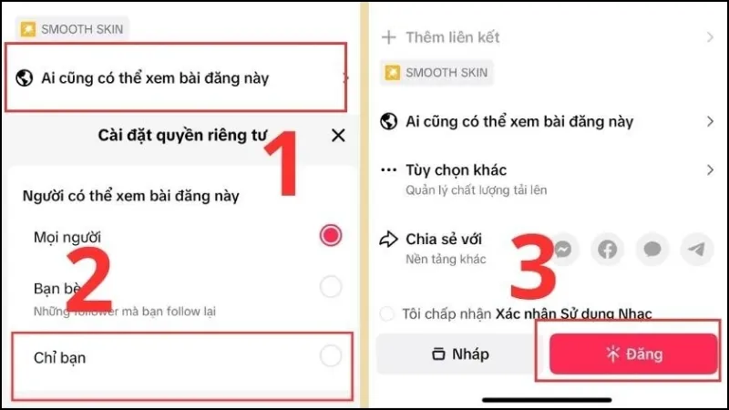 Chuyển sang chế độ Chỉ bạn và Đăng