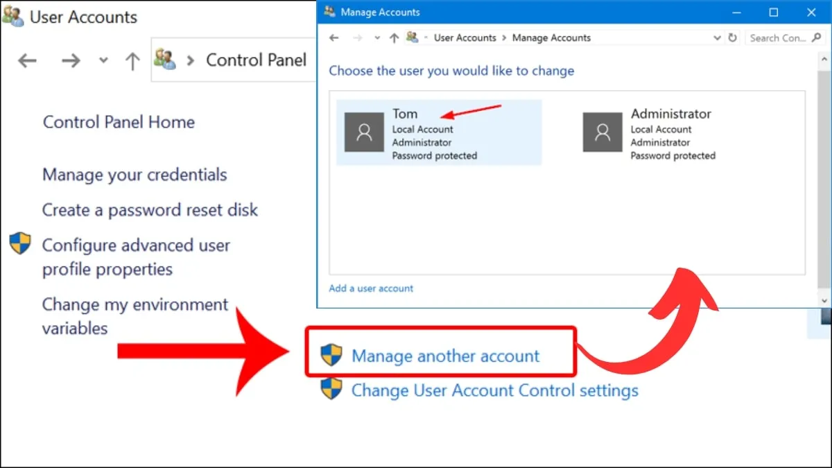 Lựa chọn tài khoản cần thay đổi mật khẩu