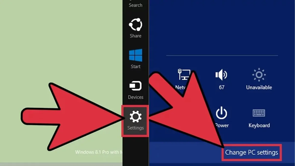 Cửa sổ Settings trên Windows 8