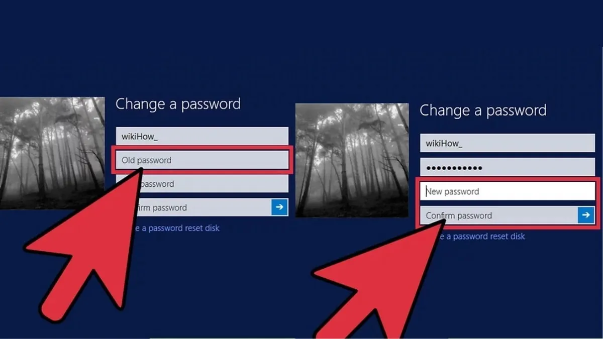 Điền mật khẩu cũ và mới trên màn hình Change a password