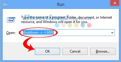 Cửa sổ Run với lệnh hẹn giờ tắt máy