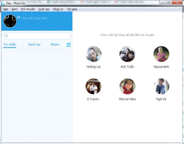 Màn hình Zalo sau khi đăng nhập