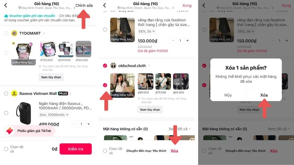 Cách xoá sản phẩm ra khỏi giỏ hàng trên TikTok