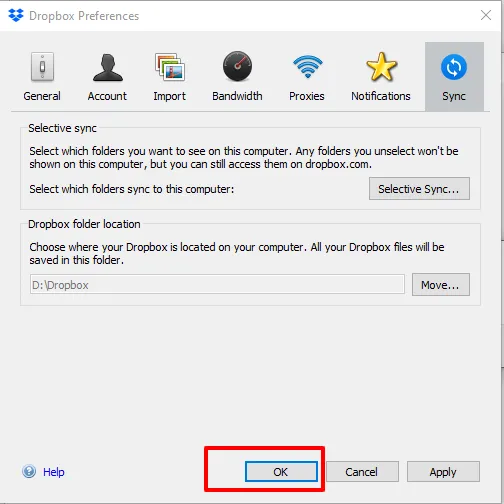 Sau khi xác nhận, quá trình di chuyển và cập nhật đường dẫn thư mục sẽ được thực hiện tự động bởi ứng dụng Dropbox.