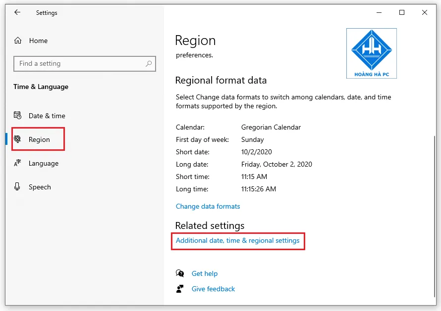 Additional date time regional settings