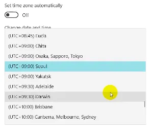 Danh sách chọn múi giờ toàn cầu (Time Zone) trong Control Panel, nơi thực hiện cách đổi múi giờ trên máy tính.