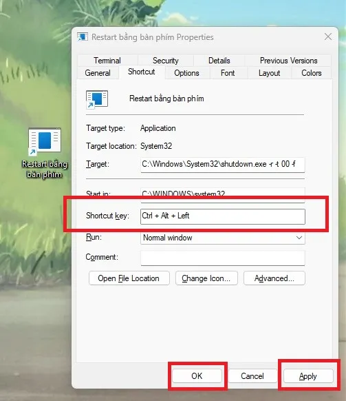 Thiết lập phím tắt cho Shortcut