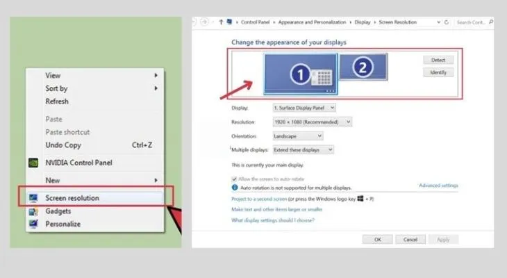 Điều Chỉnh Vị Trí Màn Hình Trong Screen Resolution Của Windows 7