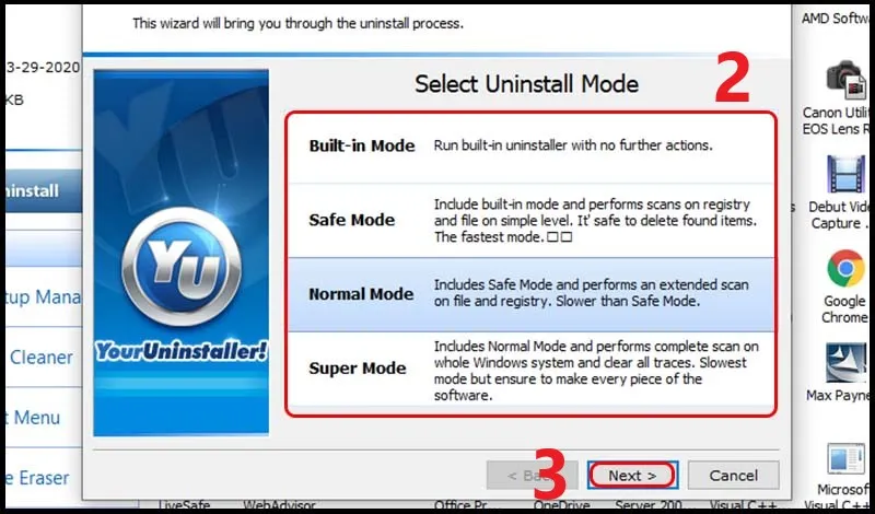Tùy chọn chế độ gỡ cài đặt (Uninstall Mode) trong phần mềm Your Uninstaller