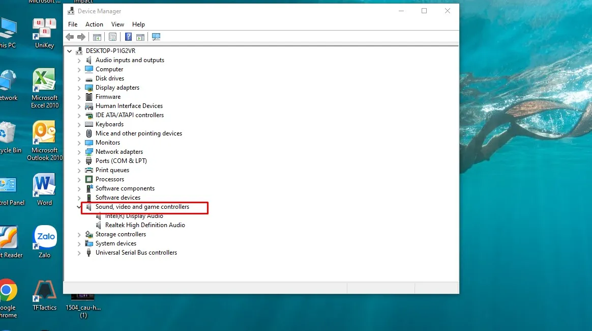 Gỡ cài đặt driver âm thanh trong Device Manager