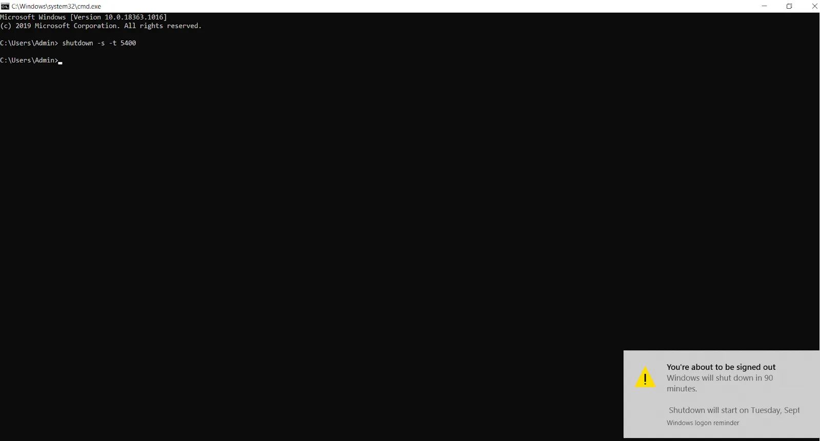 Nhập chi tiết cú pháp lệnh Shutdown -s -t trong Command Prompt để hẹn giờ tắt máy