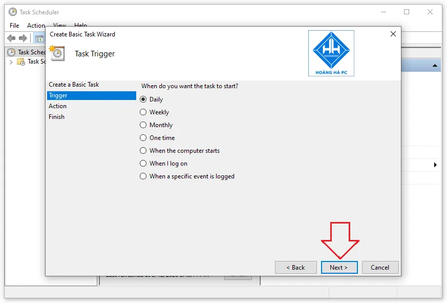Thiết lập các điều kiện Trigger cho việc hẹn giờ tắt máy tính Win 10