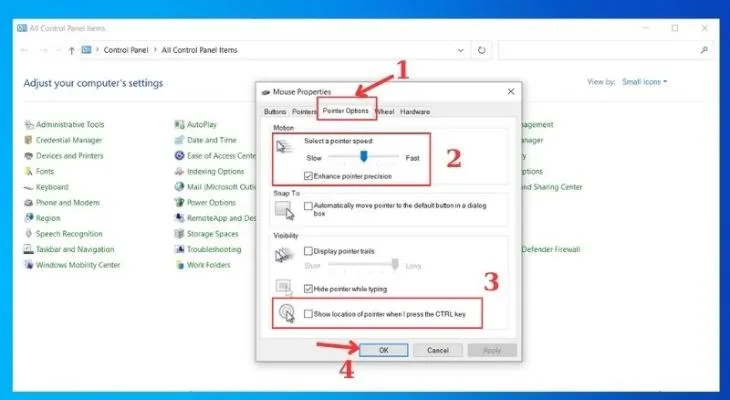 Tùy Chọn Show Location Of Pointer Khi Sử Dụng Máy Tính 2 Màn Hình