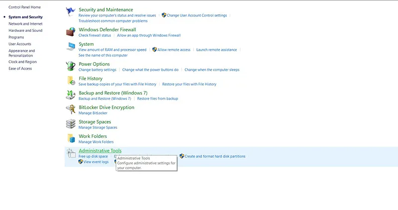 Mở Administrative Tools trong Control Panel