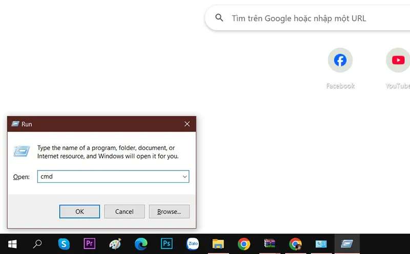 Mở Command Prompt bằng cửa sổ Run