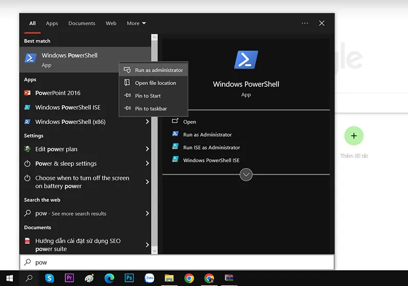 Mở Windows PowerShell ở chế độ quản trị