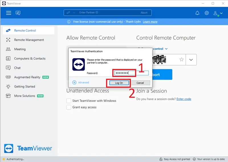 Đăng nhập vào TeamViewer