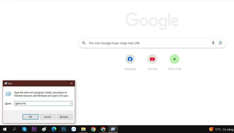 Nhập gpmc.msc vào cửa sổ Run để mở Group Policy Management Console
