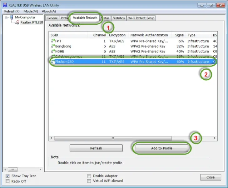 Thêm mạng WiFi muốn kết nối