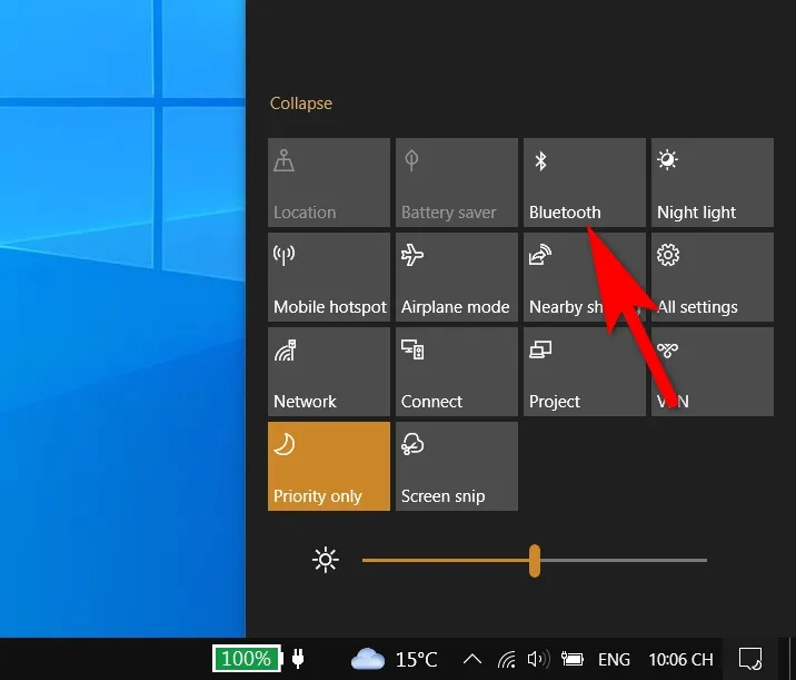 Mở Bluetooth trên máy tính qua Action Center