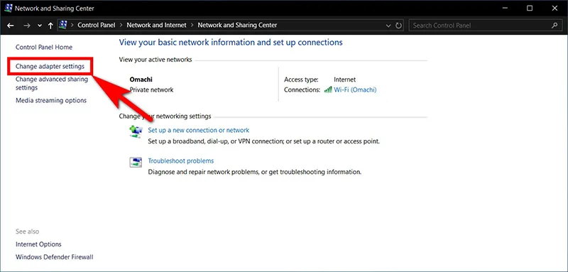 Chọn Change adapter settings