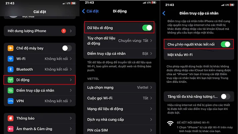 Bật chia sẻ kết nối Internet trên điện thoại chạy hệ điều hành iOS