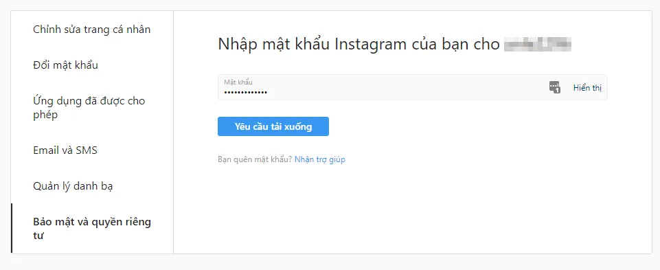 Xác Nhận Mật Khẩu Tài Khoản Instagram Để Bắt Đầu Quá Trình Tải Xuống