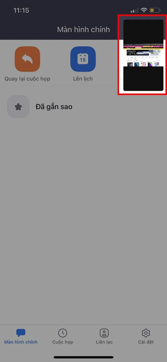 Màn hình Zoom đã thu nhỏ thành cửa sổ nổi (mini-meeting window) trên điện thoại, hỗ trợ đa nhiệm.