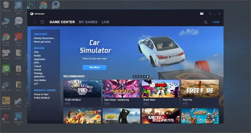 Giao diện khởi động phần mềm giả lập GameLoop