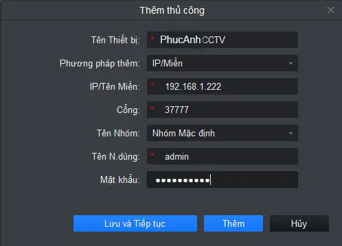 Thêm thiết bị Dahua qua IP/Tên miền trong Smart PSS