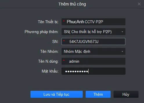 Thêm thiết bị Dahua qua P2P (SN) trong Smart PSS