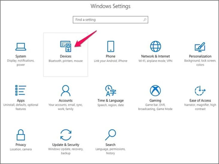 Truy cập menu Settings để bắt đầu quá trình kết nối loa không dây Bluetooth trên Windows 10