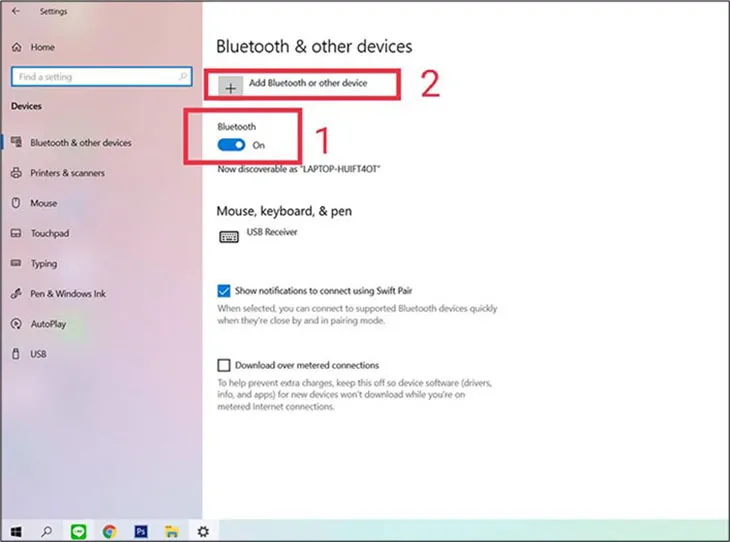 Kích hoạt chức năng Bluetooth trong cài đặt Devices &amp; other devices trên Windows 10