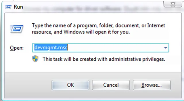 Hộp thoại Run và lệnh mở Device Manager để xử lý lỗi Driver âm thanh máy tính