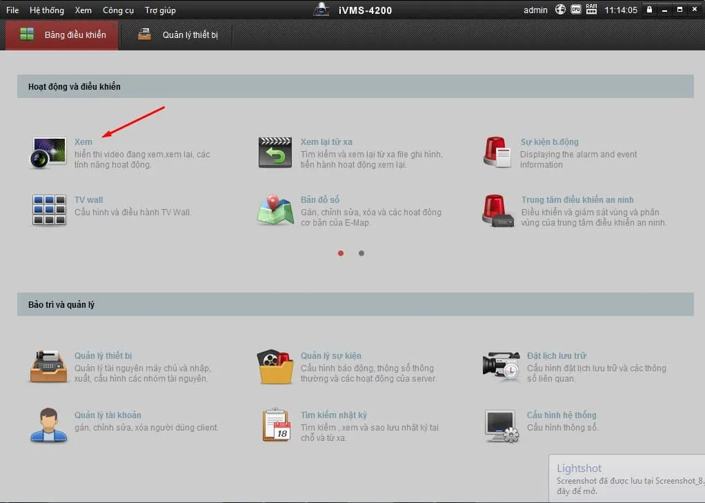 Chọn mục Xem trực tiếp trên iVMS 4200