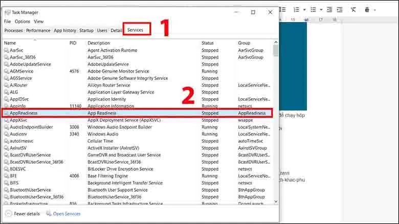Vô hiệu hóa AppReadiness trong Task Manager Services để loại trừ xung đột phần mềm