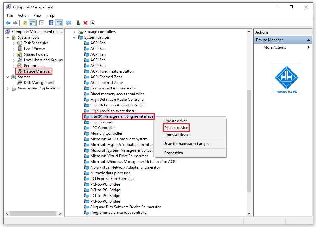 Vô hiệu hóa driver Intel(R) Management Engine Interface trong Device Manager