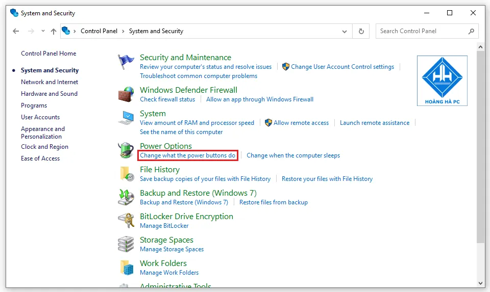 Quản lý các tùy chọn nguồn điện trong Power Options