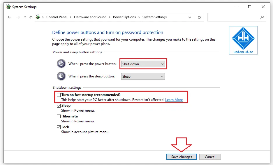Vô hiệu hóa tính năng Fast Startup trong Power Options