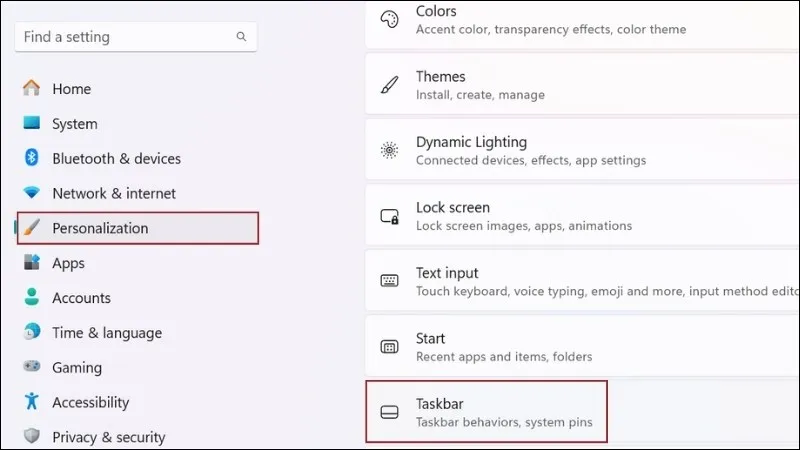 Điều hướng đến Taskbar Settings trong Personalization để ghim bàn phím cảm ứng